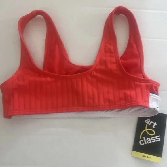 Art Class Girls Medium 8 Red Ribbed Swimsuit Top Americana UPF 50+ NWT - Picture 3 of 8